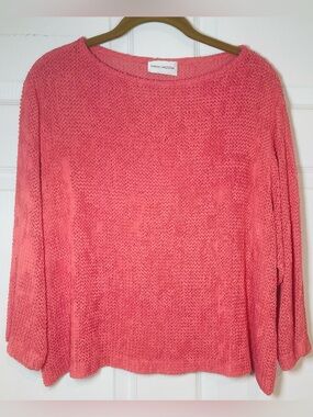 Vintage Pink Open Knit Crinkle Women’s Sweater Sarah Arizona XL Fits M & L